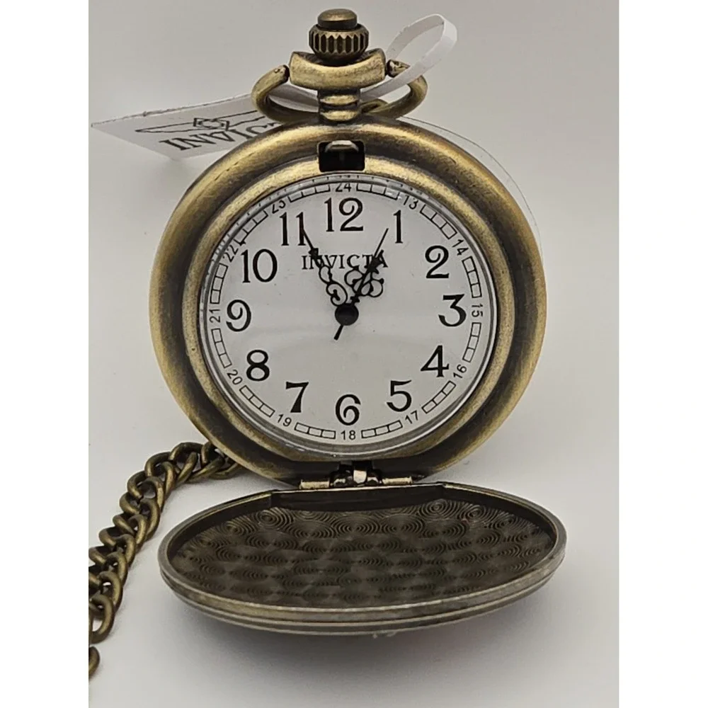 NIB Invicta 49008 Goldtone Pocket Watch  W/ USA, American Eagle,Flag Stars,Chain